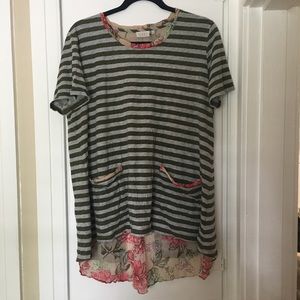 LOGO top, split  back with floral chiffon insert